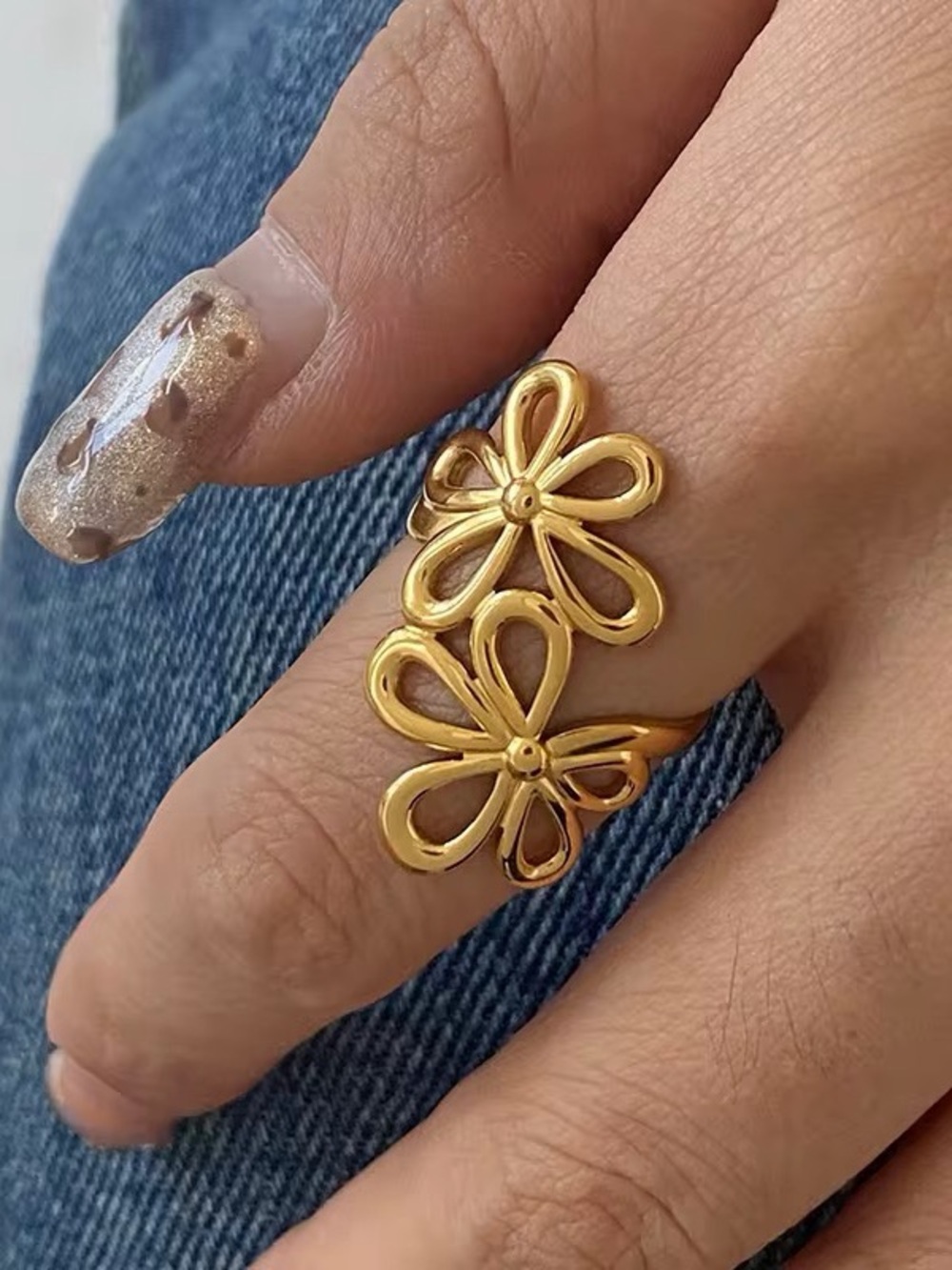 18K Gold Plated Adjustable Flower Ring